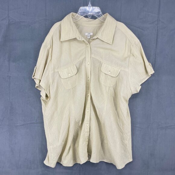 J. Jill Blouse Womens 3X Yellow Button Up Short Sleeve Collared Lightweight - Picture 1 of 13